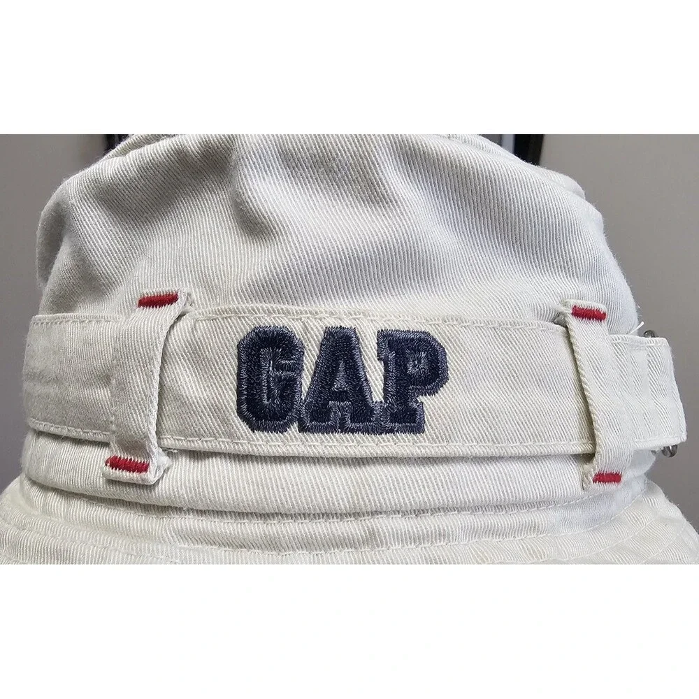 Vintage 2000 GAP Beige Bucket Hat Embroidered Logo Cotton Youth M Y2K Utility